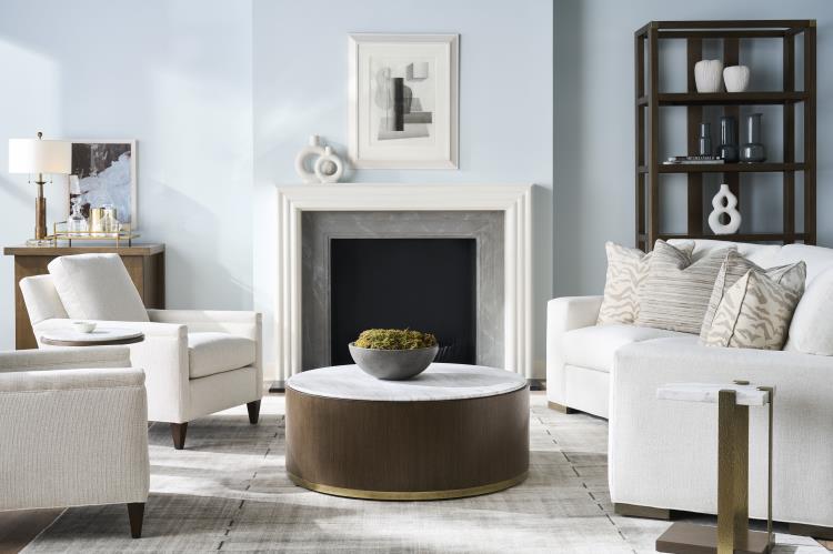 Carino Round Cocktail Table W/Marble Top - Cocoa