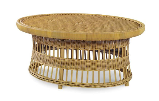 Mainland Wicker Oval Cocktail Table W/ Tempered Glass