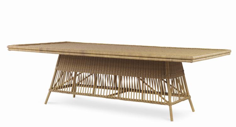 Mainland Wicker Rectangular Dining Table W/ Tempered Glass