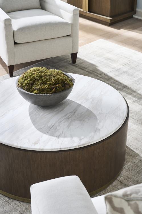 Carino Round Cocktail Table W/Marble Top - Cocoa