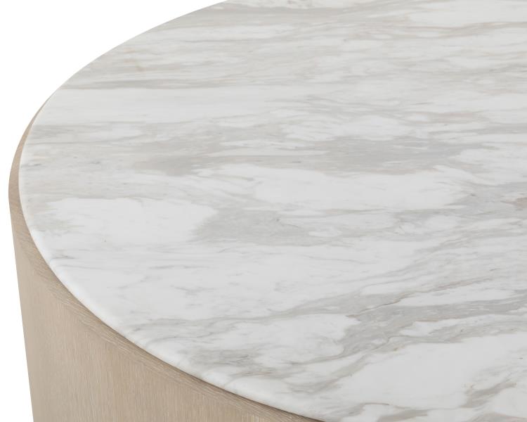 Carino Round Cocktail Table W/Marble Top - Sand Cerused