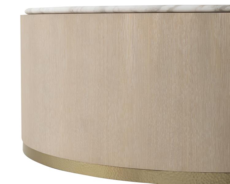 Carino Round Cocktail Table W/Marble Top - Sand Cerused