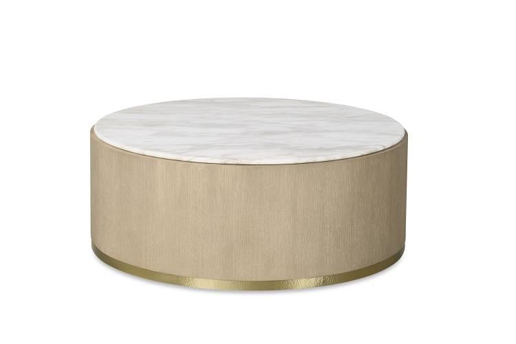 Carino Round Cocktail Table W/Marble Top - Sand Cerused