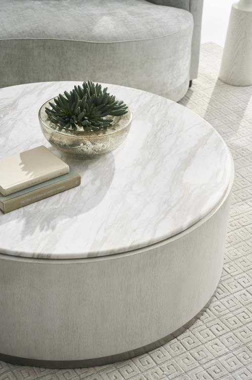 Carino Round Cocktail Table W/Marble Top - Frost