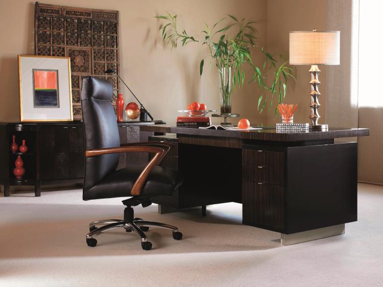 Seven Drawer Desk With Black Leather Top